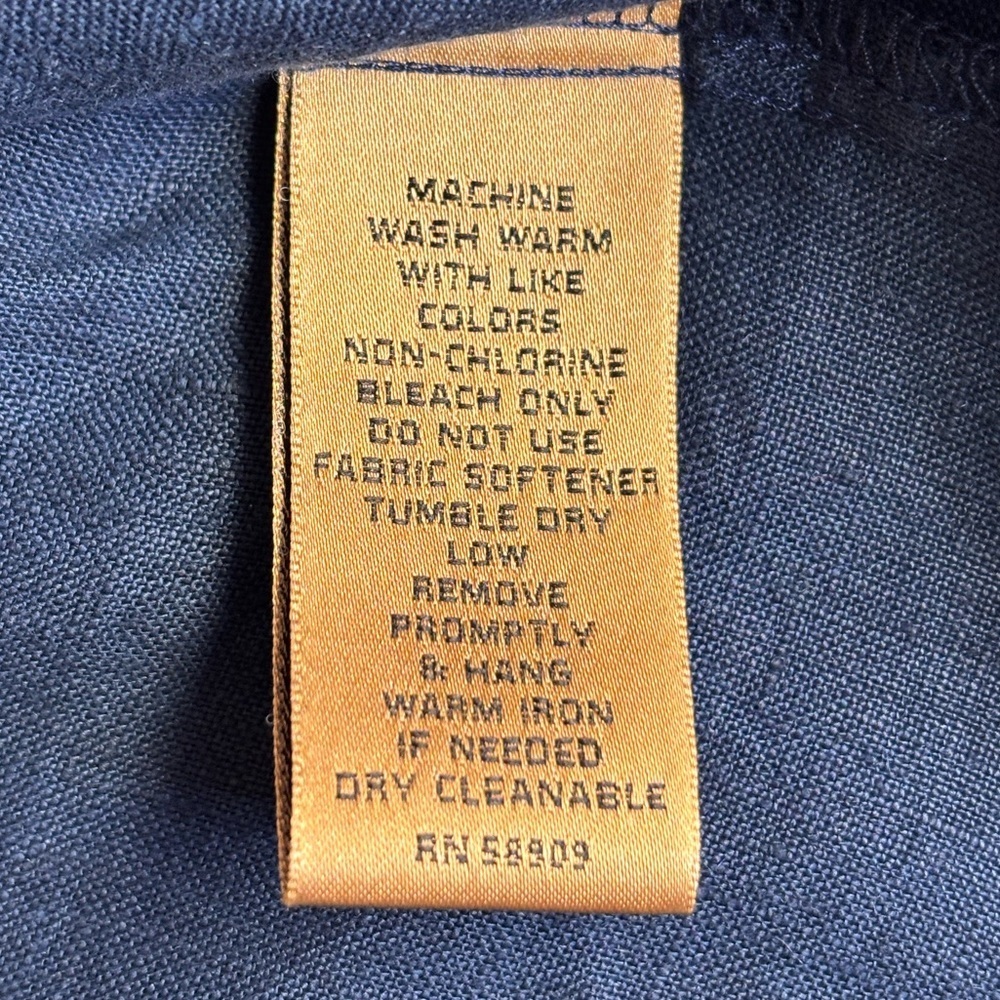 Investments Gold Label Women's 100% Linen Navy Button Down Shirt Size 10 - Picture 5 of 8